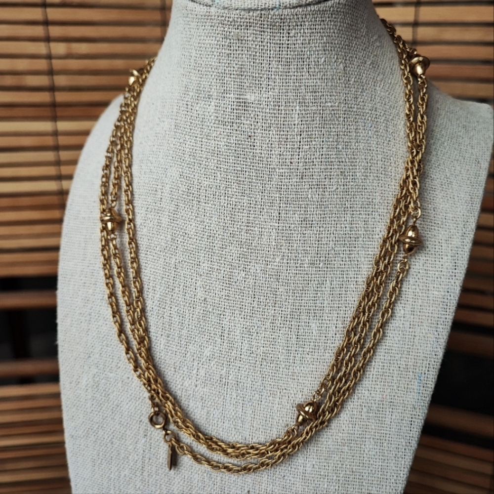 MONET Signed Gold Tone Plated Acorn Extra Long 54" Vintage Chain Necklace